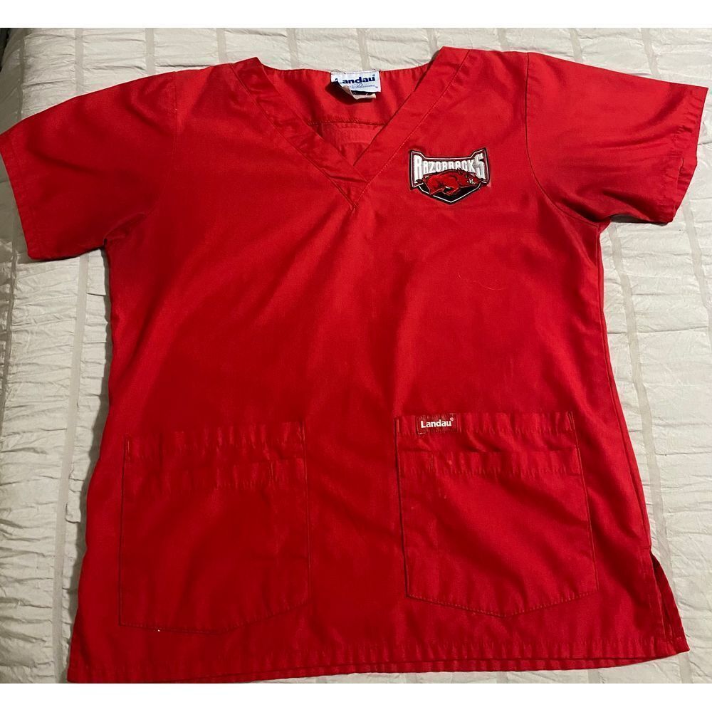 Arkansas Razorbacks Landau Red Scrub Top Women's Medical Uniform Small